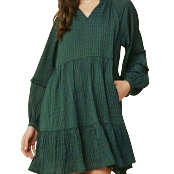 Maeve By Anthropologie Sacha Jacquard Tiered Tunic Dress Kelly Green Size Small - Picture 10 of 10